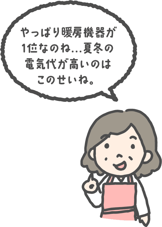 やっぱり暖房機器が1位なのね…真冬の電気代が高いのはこのせいね